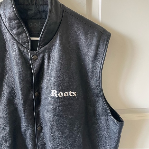 Roots Navy Leather Embroidered USA Vest - Picture 5 of 11